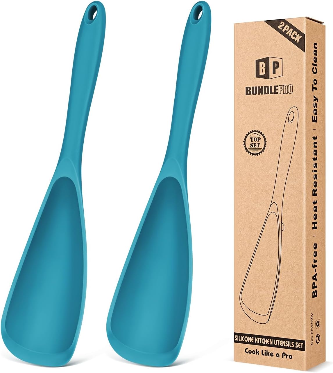 Pack of 2 Cooking Spoons for Non Stick Cookware, Multifunction Spatula Spoon BPA-Free, One-Piece Design, Suitable for Scooping, Scraping, Serving and Mixing(BLACK-GRAY)