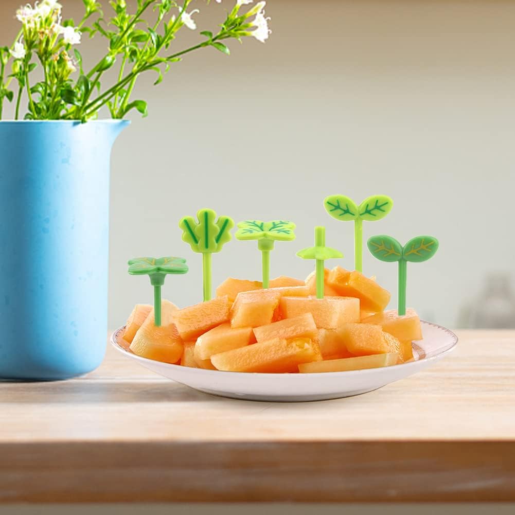 24 PCS Four-Leaf Food Picks for Kids,Fun Bento Picks, Cute Cartoon Four-Leaf Fruit Food Toothpicks,Reusable Kids Lunch Accessories for Bento Box, Lunch Bento Box Picks for Toddler(Green)