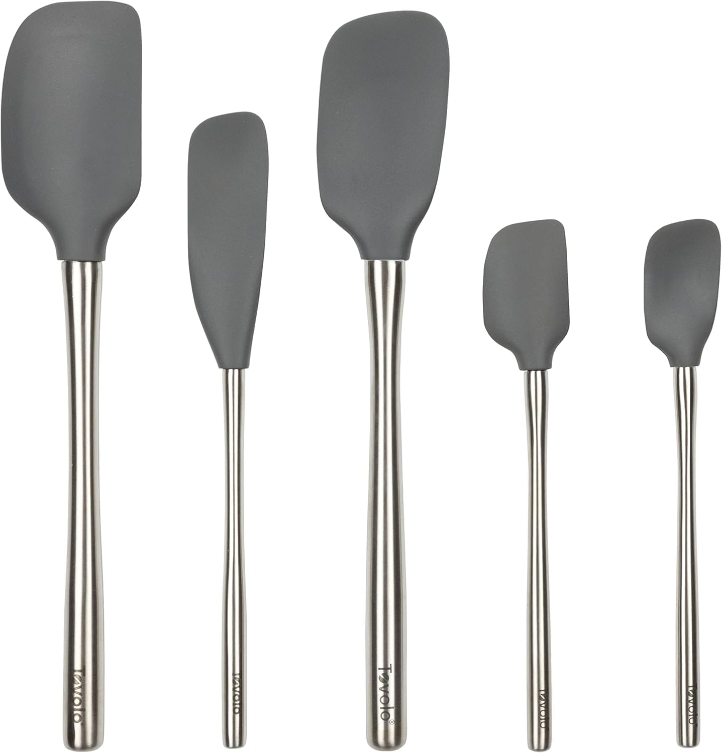 Tovolo Flex Core 5 Piece Silicone Spatula Set Heat Resistant All Silicone Utensils Include Non Stick Spatula Spoonula Jar Scraper, Dishwasher Safe BPA Free Spatulas for Baking Mixing, White
