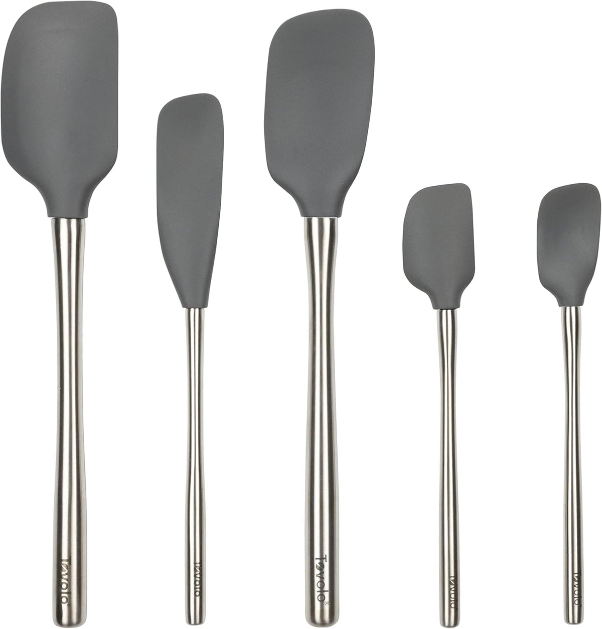 Tovolo Flex Core 5 Piece Silicone Spatula Set Heat Resistant All Silicone Utensils Include Non Stick Spatula Spoonula Jar Scraper, Dishwasher Safe BPA Free Spatulas for Baking Mixing, White