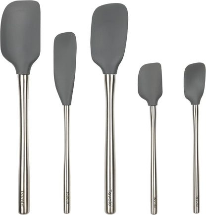 Tovolo Flex Core 5 Piece Silicone Spatula Set Heat Resistant All Silicone Utensils Include Non Stick Spatula Spoonula Jar Scraper, Dishwasher Safe BPA Free Spatulas for Baking Mixing, White