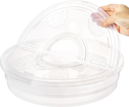 Lawei 2 Pack 12 Inch Food Storage Container with Lid and Handle, 2 Compartment Leak-Proof Pie Carrier & Pizza Keeper, Reusable Pizza Storage Container for Cake, Cheesecake, Tortilla, Picnic, Pastry