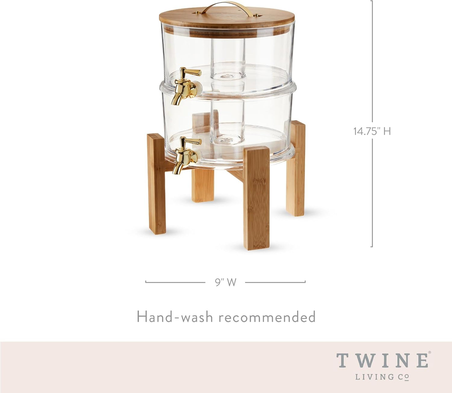 Twine Outdoor Double Drink Dispenser, Beverage Spigot Dispenser, Cocktail Dispenser for Parties with Collapsible Wood Drink Stand, Stackable Dispenser Set of 1