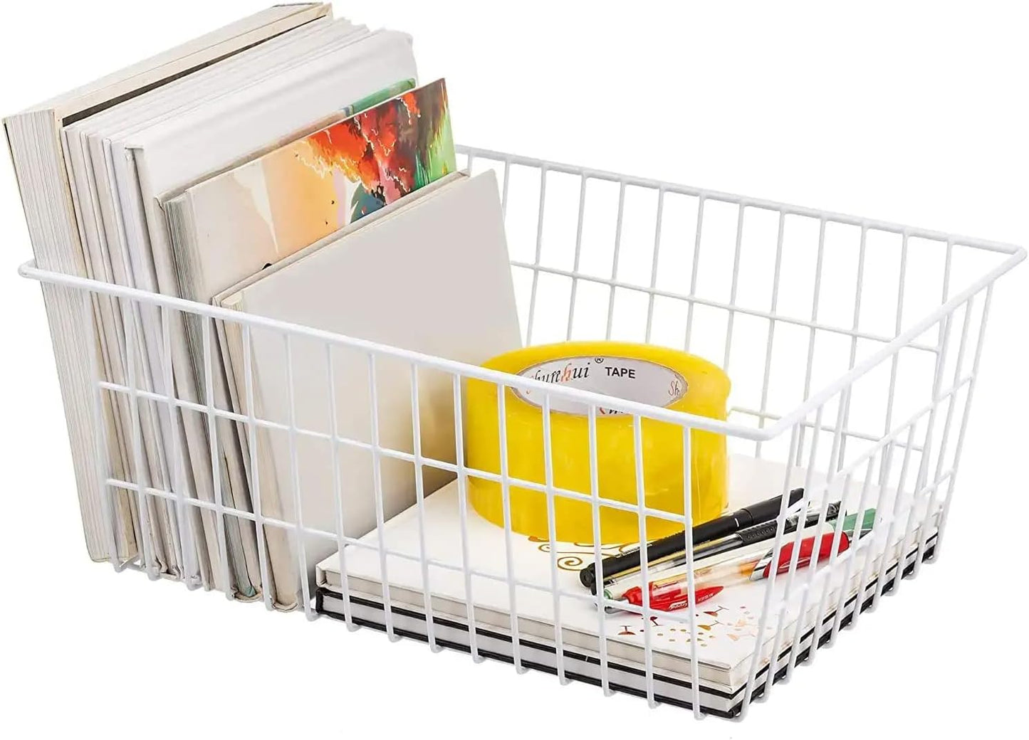 15.2" Metal Wire Baskets for Organizing 6 Pack, Household Pantry Storage Freezer Organizer Bins with Handles, Freezer Baskets for Upright Freezer, Refrigerators, Kitchen Cabinets, White