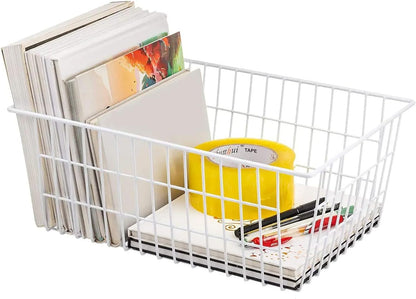 15.2" Metal Wire Baskets for Organizing 6 Pack, Household Pantry Storage Freezer Organizer Bins with Handles, Freezer Baskets for Upright Freezer, Refrigerators, Kitchen Cabinets, White