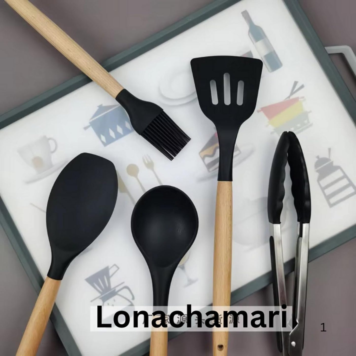 Silicone Kitchen Utensils Set of 12 – Cooking Spoons for Nonstick Cookware, Silicone Spatula Set for Cooking, Rust free, Tongs, Whisk,Turner & Brush - Heat Resistant 446°F - By Lonachamari