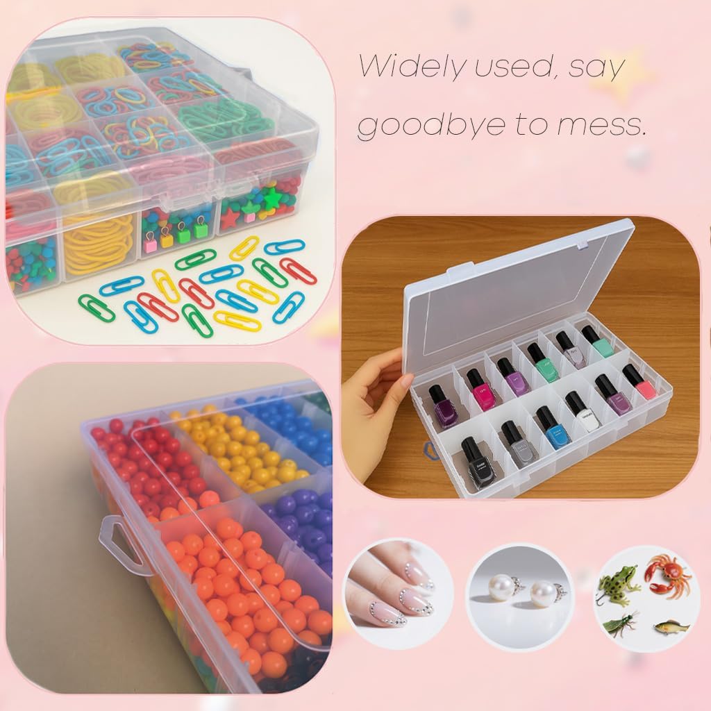 3pcs Clear Storage Small Parts Organizer Box Storage Bin With Dividers Multi Compartment for Beads Art DIY Tackle Box Organizer (10 - compartment in length)