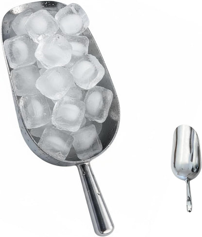 24oz Ice Cube Endurance Scoop, Cast Aluminum Shovel, Kitchen Utility Scoops With Finger Groove Handle, Ideal for Ice Cube, Coffee, Bean, Food, Candy, Flour, Popcorn Rust Free - Silver