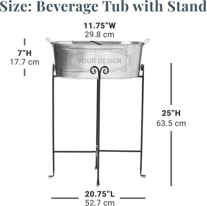 Let's Make Memories Personalized Beverage Tub - Custom Beverage Tub - Customize With Name & initial - Galvanized Drink Tub - 20 ¾"L x 11 ¾"W x 7" H - 5.5 Gallons