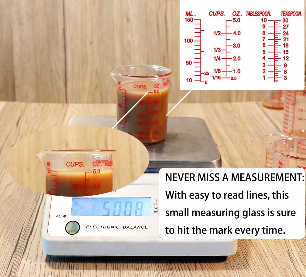 3 Piece Glass Measuring Cup Set, Includes 1/2-Cup, 1-Cup, and 2-Cup High Borosilicate Glasss Liquid Measuring Cups, Dishwasher, Freezer, Microwave, and Preheated Oven Safe, Essential Kitchen Tools