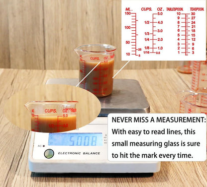3 Piece Glass Measuring Cup Set, Includes 1/2-Cup, 1-Cup, and 2-Cup High Borosilicate Glasss Liquid Measuring Cups, Dishwasher, Freezer, Microwave, and Preheated Oven Safe, Essential Kitchen Tools