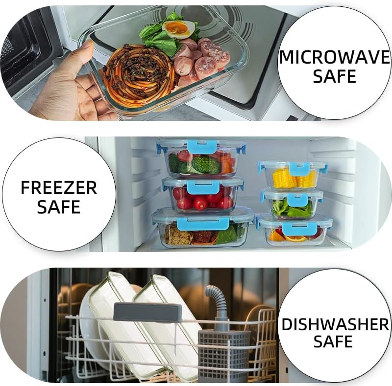 12 Pack Glass Storage Containers Transparent, Stackable Design Meal Prep Containers for Food Storage, Home, Kitchen & Pantry Organization, Microwave/Freezer/Dishwasher Safe