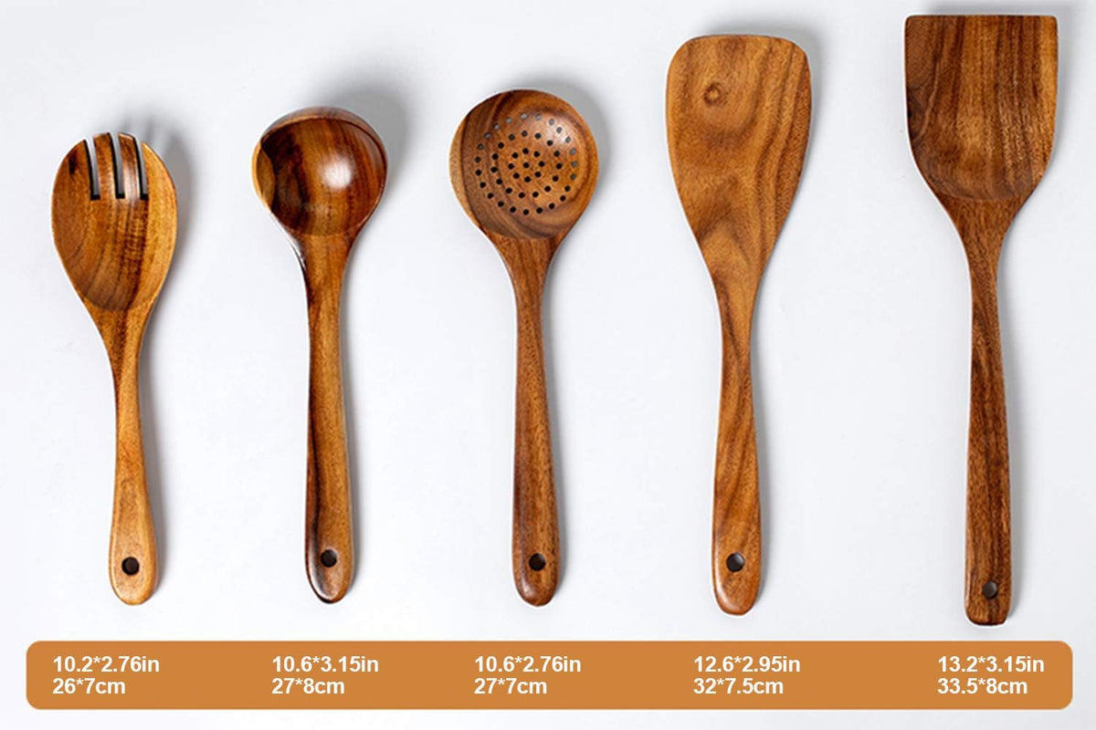 Wooden Spatulas, Natural Acacia Wooden Cooking Utensils Set for Non-stick Pan Kitchen Tool, flipping and Wok Spatula, Wooden Spoons & Spurtle for Cooking