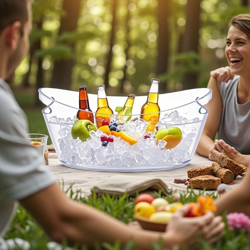 Clear Ice Bucket for Parties, 6L Large Acrylic Beverage Tub with Handles & Scoop, Thick BPA-Free Plastic Wine Chiller Bucket for Champagne, Beer, Mimosa Bar, BBQ & Entertaining(1 Pcs)