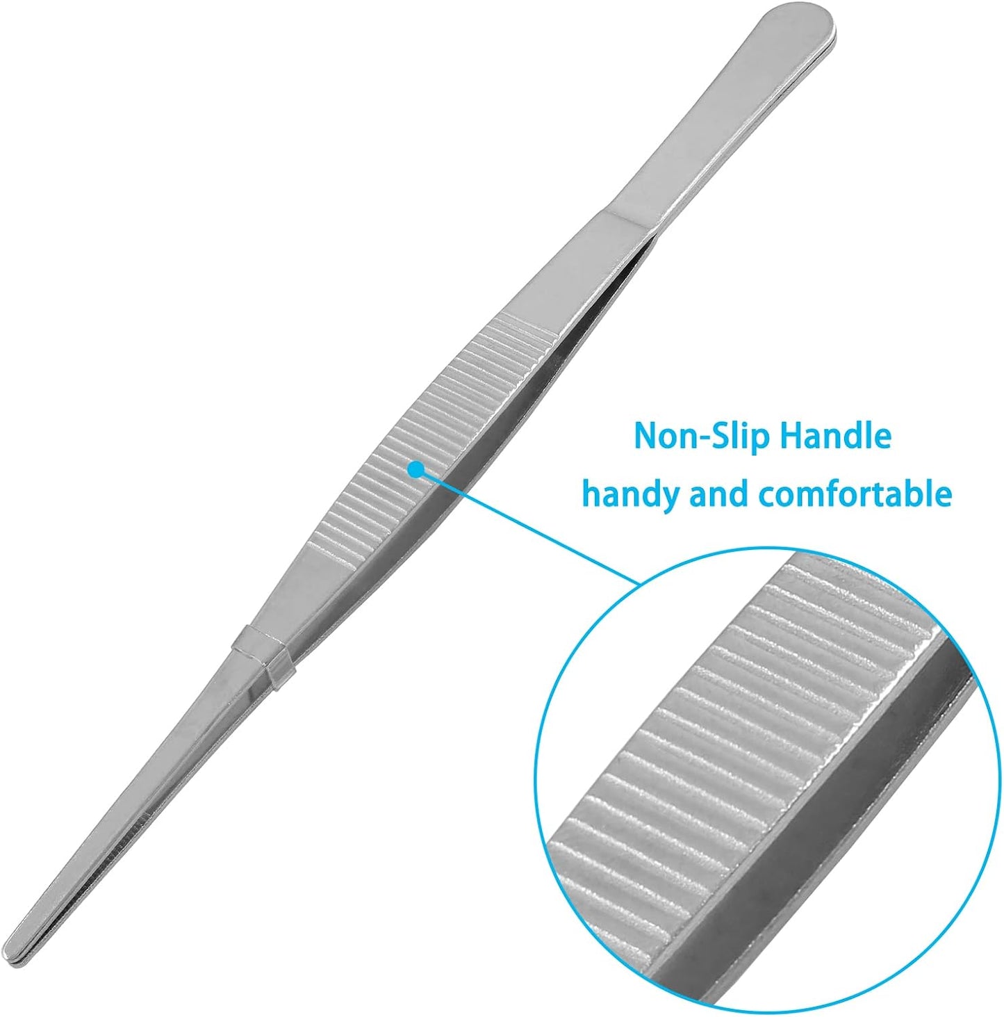 Bonsicoky 3Pcs Stainless Steel Tweezer Set (8" 10" 12") | Long Tweezers, Precision Serrated Straight Tips, Non-slip, For Cooking, Repairing, Medical, Garden