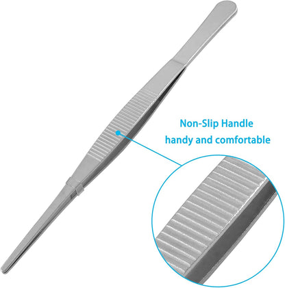 Bonsicoky 3Pcs Stainless Steel Tweezer Set (8" 10" 12") | Long Tweezers, Precision Serrated Straight Tips, Non-slip, For Cooking, Repairing, Medical, Garden