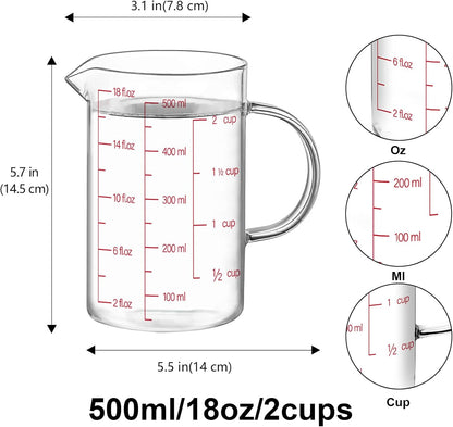 Luvan 34OZ/1000ML Glass Measuring Cup, 4 Cup Glass Measuring Cups With 3 Scales (Ml/Oz/Cup), High Borosilicate Measuring Cup With Handle and V-Shaped Spout, Dishwasher/Freezer/Microwave Safe