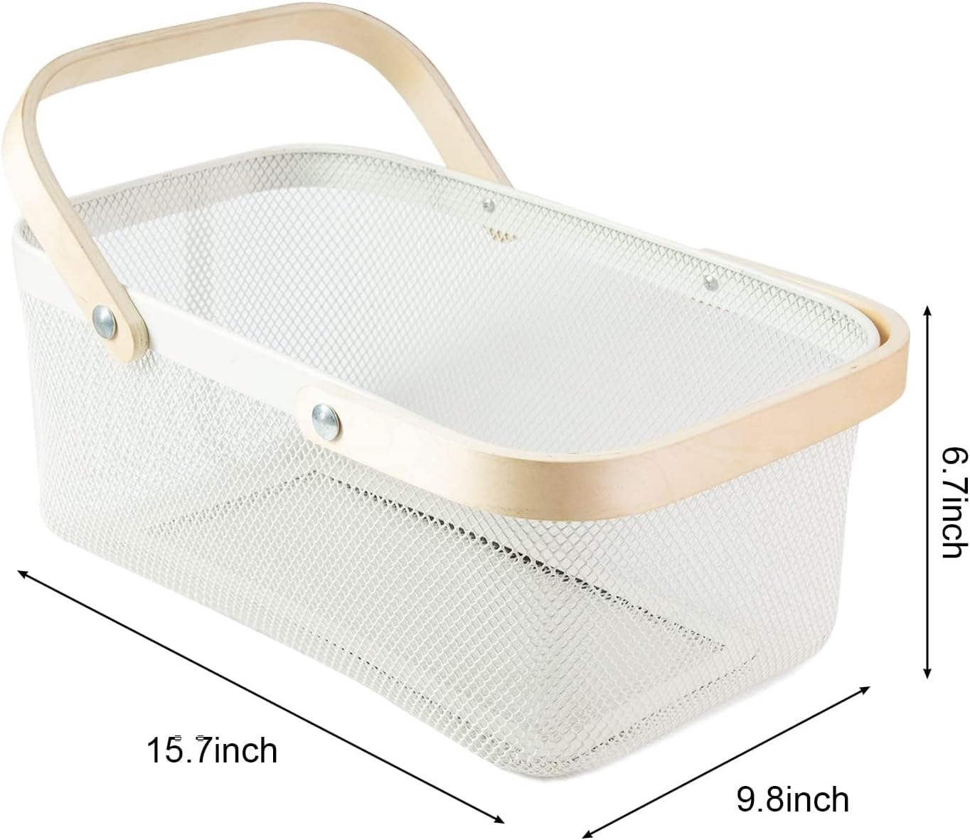 Portable Garden Harvest Basket-Mesh Design Natural Bamboo Handle Wire Storage Baskets,Mesh Basket with Handle Organize Items Reduce Space Occupation,Suitable for Kitchen,Garden,Picnic(Black)