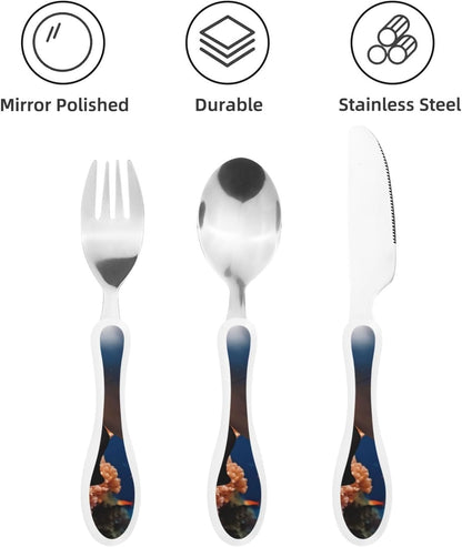 3-Piece Kids Silverware Set With Storage Case, Stainless Steel Reusable Children Safe Knife Spoon Fork Set Colorful Abstract Dragonfly Children Flatware Set For Kids Lunch Box
