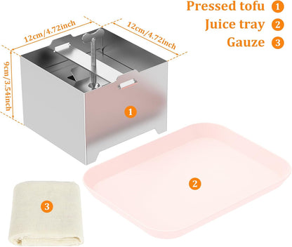 Tofu Press Kit Food Grade 304 Stainless Steel Tofu Maker with Gauze and Drip Tray Detachable and Pressure Adjustable Press Maker for Homemade Cheese yogurt(Large)