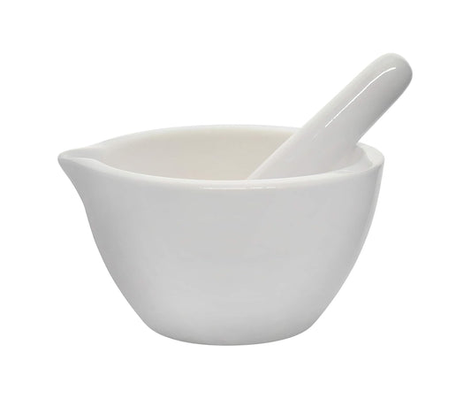 Eisco Porcelain Mortar and Pestle Set, Kitchen & Lab, Unglazed, 9 Oz, White