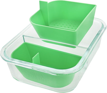 Two Compartment Borosilicate Glass Container Cleaning Tool with Sealable Lid (Full Melt Sand)