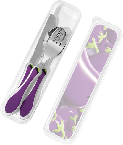 3-Piece Kids Silverware Set With Storage Case, Stainless Steel Reusable Children Safe Knife Spoon Fork Set Astronaut Cat Fish Children Flatware Set For Kids Lunch Box
