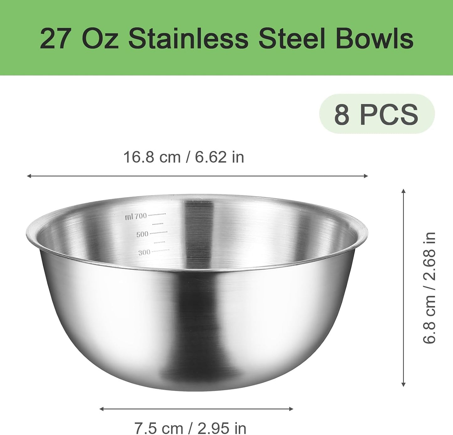 Stainless Steel Bowls 304 Metal Lightweight Unbreakable Dinner Bowls Set Non-Toxin Dishwasher Safe BPA Free and Healthy (8 Pack 24Oz) ﻿