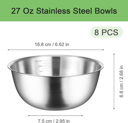 Stainless Steel Bowls 304 Metal Lightweight Unbreakable Dinner Bowls Set Non-Toxin Dishwasher Safe BPA Free and Healthy (8 Pack 24Oz) ﻿
