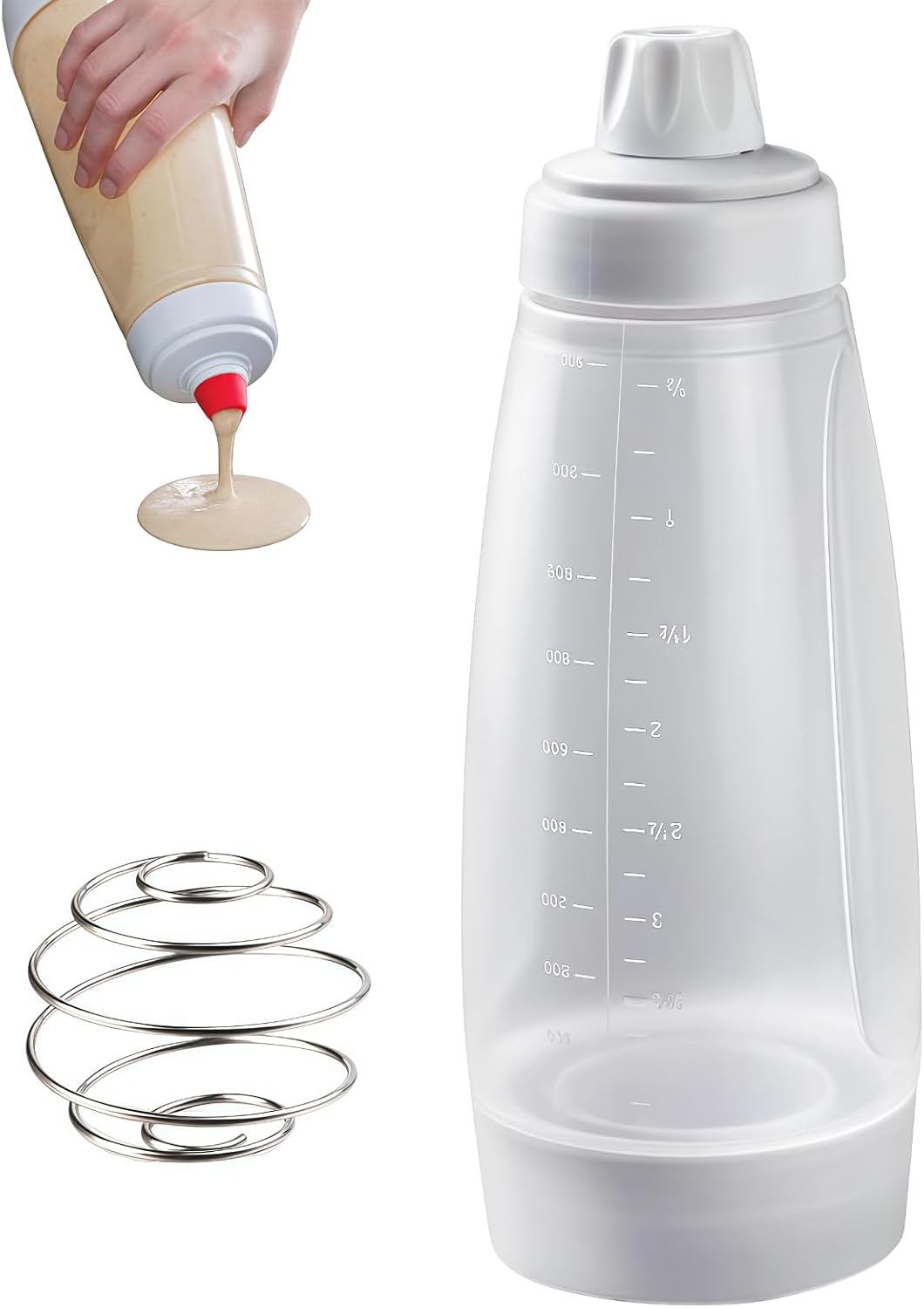 Pancake Batter Dispenser Bottle with Blender Balls, 33 Oz