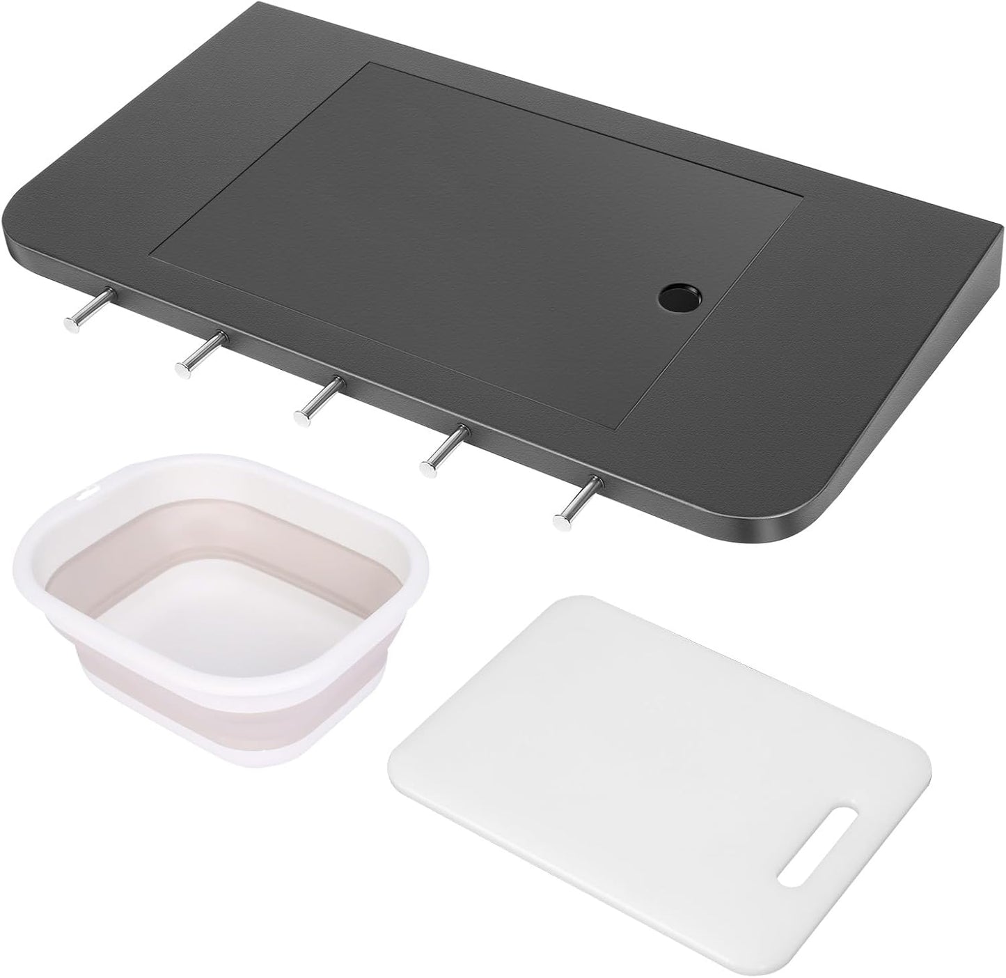 Upgraded Grill Table for Weber Kettle 22"/18"/26", Master Touch 22", Smokey Mountain, Recteq Pellet Grill RT-B380, Prep Station with Cutting Board, Basin, 4 Hooks, Shelf for Weber Kettle Accessories