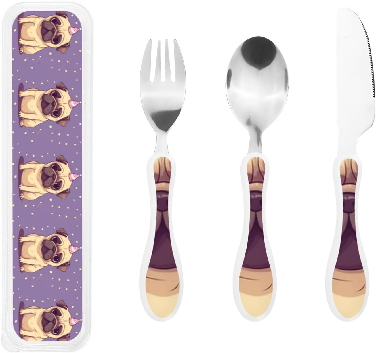 3-Piece Kids Silverware Set With Storage Case, Stainless Steel Reusable Children Safe Knife Spoon Fork Set Blue Active Girl Running Sunset Children Flatware Set For Kids Lunch Box - Colors B