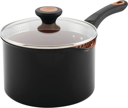 Farberware Glide Copper Ceramic Nonstick Straining Sauce Pan, 3-Quart
