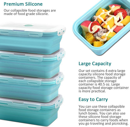 Alimat PluS 40.5oz Silicone Collapsible Food Storage Containers with Lids, 3 Pack Set 1200ml Folding Large Meal Prep Lunch Containers, Microwave, Freezer and Dishwasher Safe