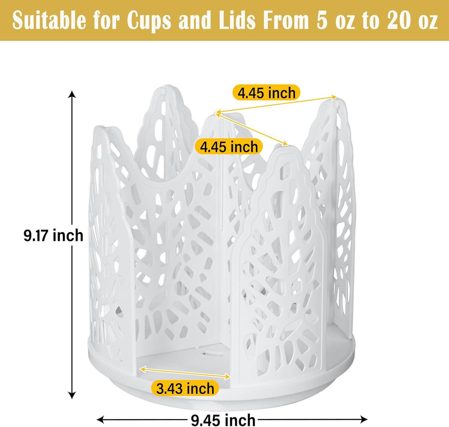 Rotating Coffee Cup Holder, Cup Dispenser with 4 Compartments, Plastic Cups Lid Organizer for Countertop, Coffee Station, Home, Office (white)