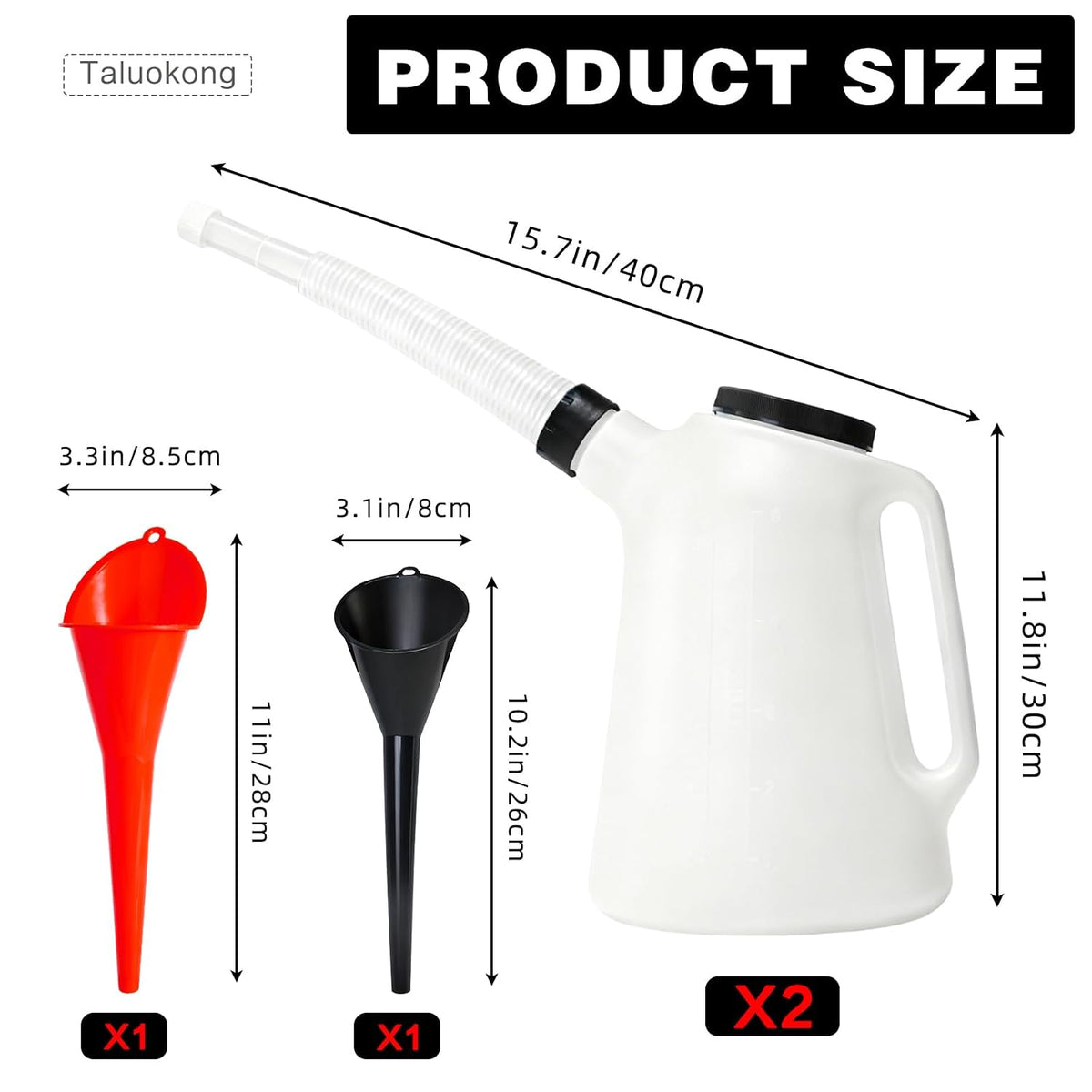 5 Quart Motor Oil Jug with Spout & Funnel Plastic 2 Pack