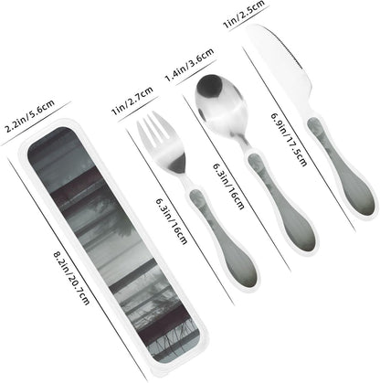 3-Piece Kids Silverware Set With Storage Case, Stainless Steel Reusable Children Safe Knife Spoon Fork Set Blue Active Girl Running Sunset Children Flatware Set For Kids Lunch Box - Colors A