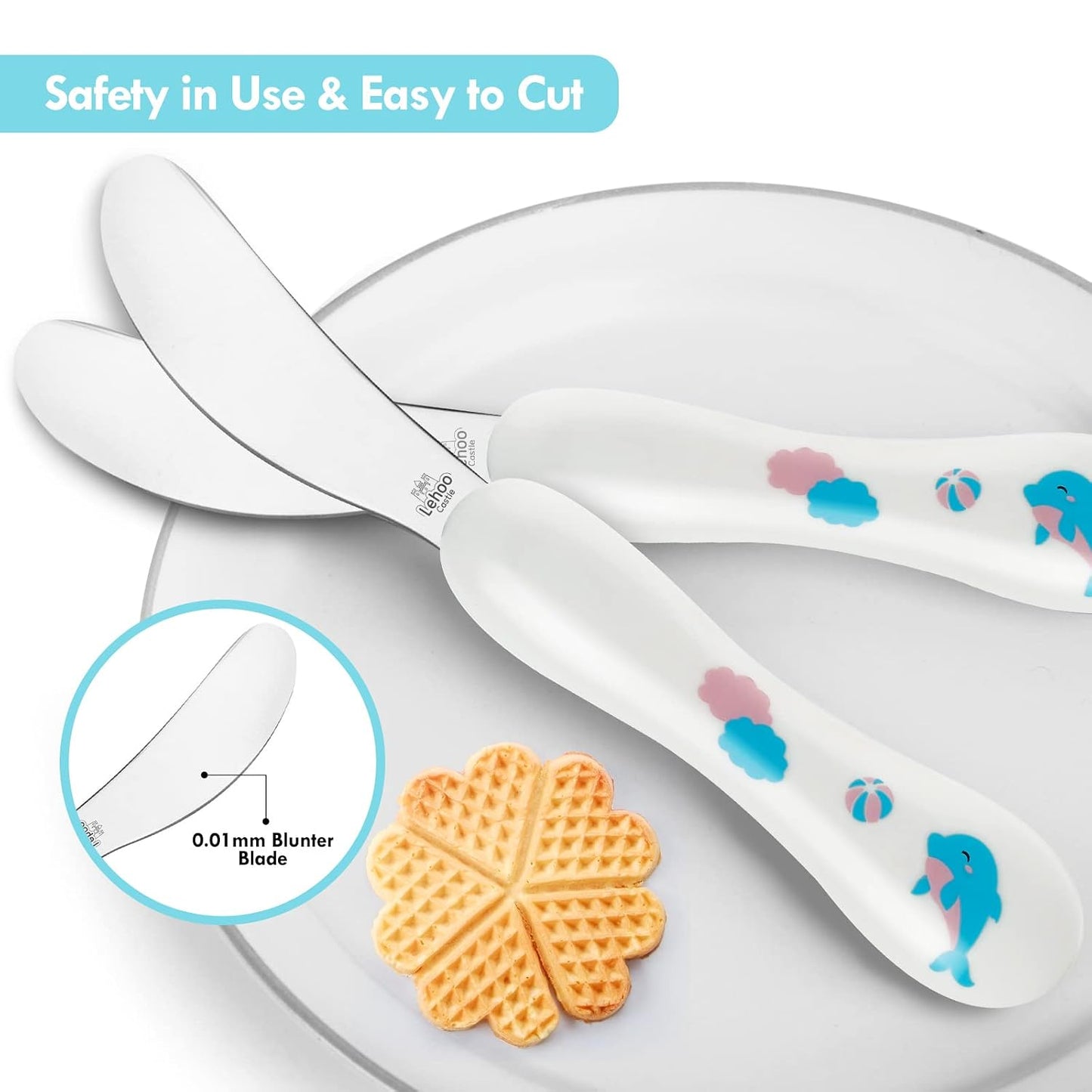 Lehoo Castle 6 Pieces Toddler Utensils, Kids Silverware for 2 3 4 Years Old, Stainless Steel Fork and Spoon Set with Plastic Handle, Safe Toddler Cutlery (Dinosaur)