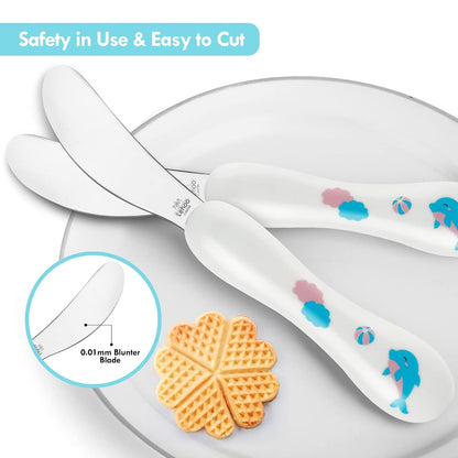 Lehoo Castle 6 Pieces Toddler Utensils, Kids Silverware for 2 3 4 Years Old, Stainless Steel Fork and Spoon Set with Plastic Handle, Safe Toddler Cutlery (Dinosaur)