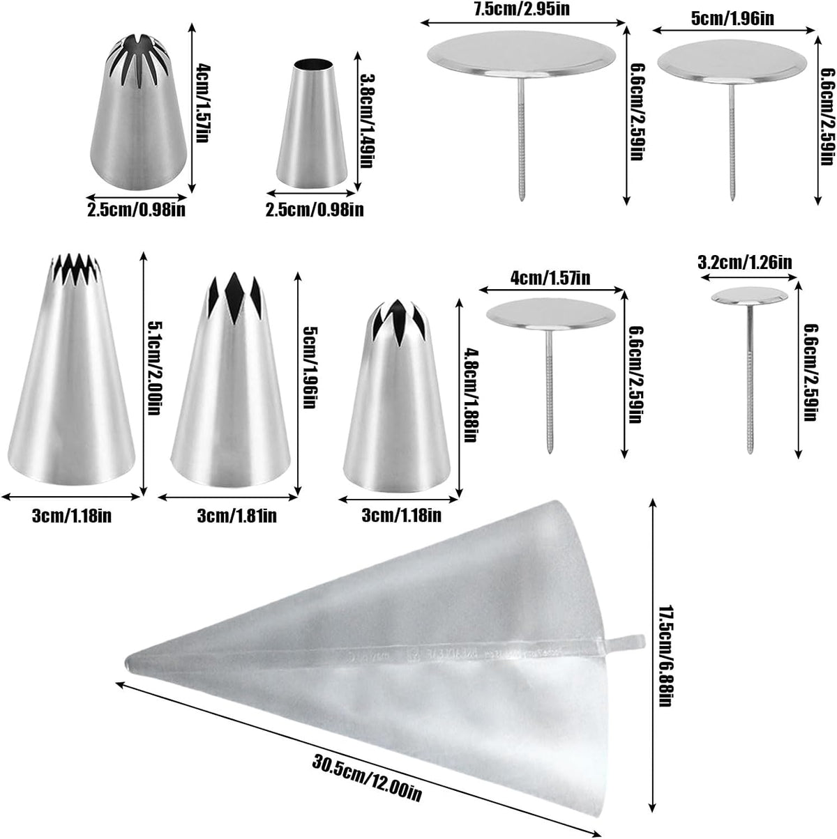 Cake Decorating Tool Kit, 7pcs Stainless Steel Icing Piping Nozzle Tips, 4pcs Cake Flower Nail and 1 Flower Lifters for Cake Fondant Cupcake