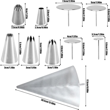 Cake Decorating Tool Kit, 7pcs Stainless Steel Icing Piping Nozzle Tips, 4pcs Cake Flower Nail and 1 Flower Lifters for Cake Fondant Cupcake