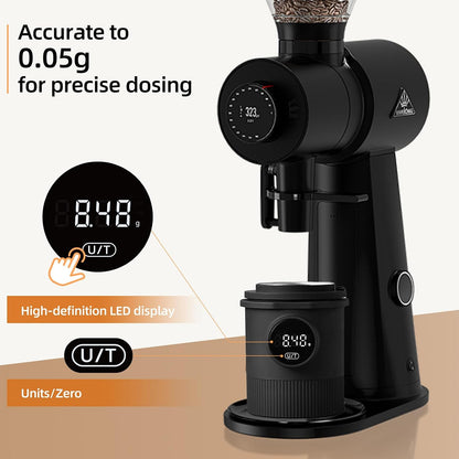 Espresso Dosing Cup with Scale, 58mm Coffee Dosing Cup and Digital Scale 0.01g Precision, USB-C Rechargeable Waterproof Stainless Steel, 500g x 0.01g for Barista, Silver
