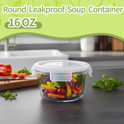 H.JSS WDJS 3Cup Round Glass Food Storage Containers with Airtight lids, 23oz Glass Meal Prep Containers, Heat-Resistant BPA-Free for Soup Leftover, Microwave, Dishwasher and Fridge Safe (white-4Pack)
