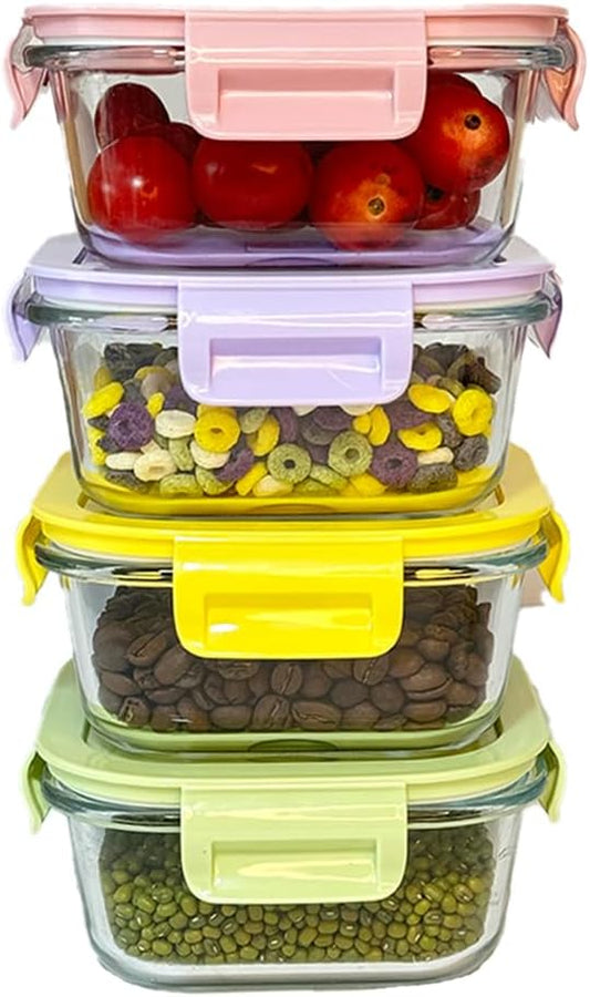 8 Pcs Square Glass Food Storage Container with Lids, 16OZ Square Glass Meal Prep Containers Set, 2 Cup glass Food Storage for Lunch Salad, Microwave, Oven, Freezer, Dishwasher Safe (4 Pack)
