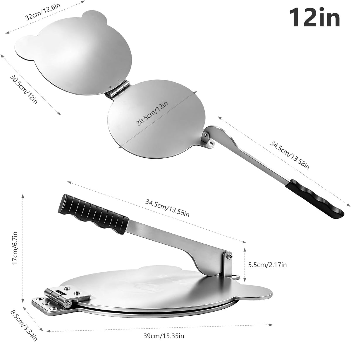 Tortilla Press Stainless Steel，SELERS,Heavy Duty, Adjustable To Press Different Thickness Of Crust, Removable, For Flour Tortilla, Roti, Flatbreads, Taco, Pie, Silver (10.5 inch)