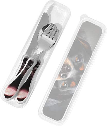 3-Piece Kids Silverware Set With Storage Case, Stainless Steel Reusable Children Safe Knife Spoon Fork Set Shih Tzu Dog Children Flatware Set For Kids Lunch Box