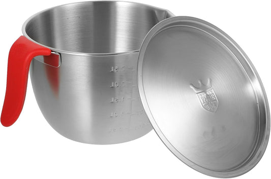 Stainless Steel Mixing Bowl 19cm Diameter Deep Egg Beating Bowl with Handle and Lid 304 Food-grade Metal Salad and Batter Mixing Container for Kitchen Baking