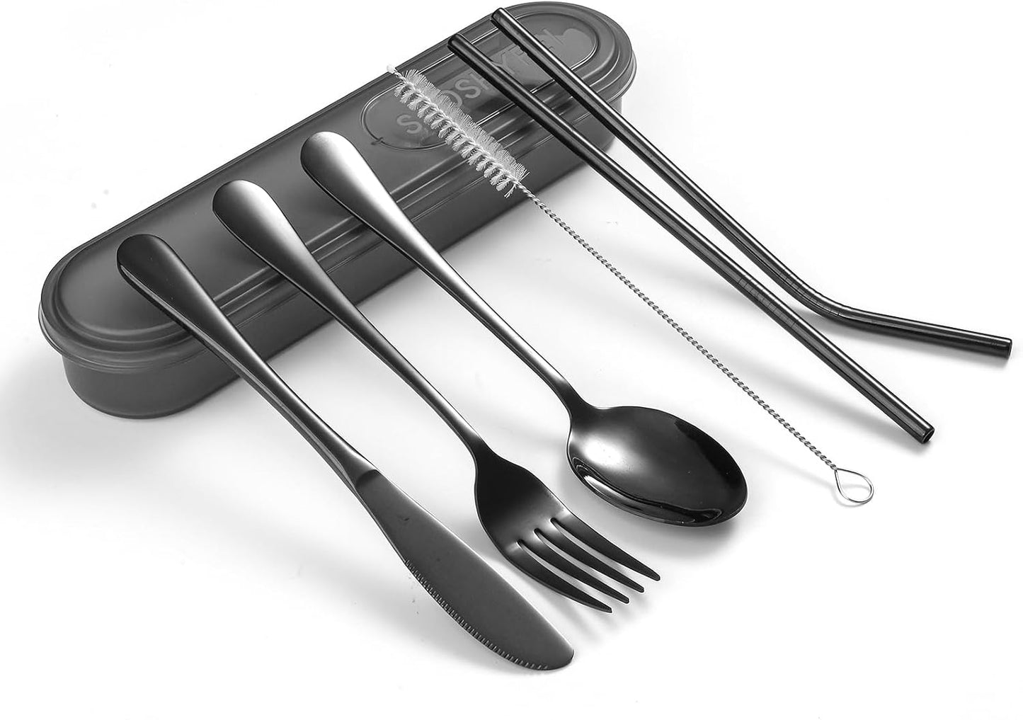 Portable Utensils Set with Case, 4pcs Stainless Steel Reusable Silverware for Lunch Camping School Picnic Workplace Travel, Lunch Box Includ Fork Spoon Knife,Easy to clean,Dishwasher Safe(Rainbow)