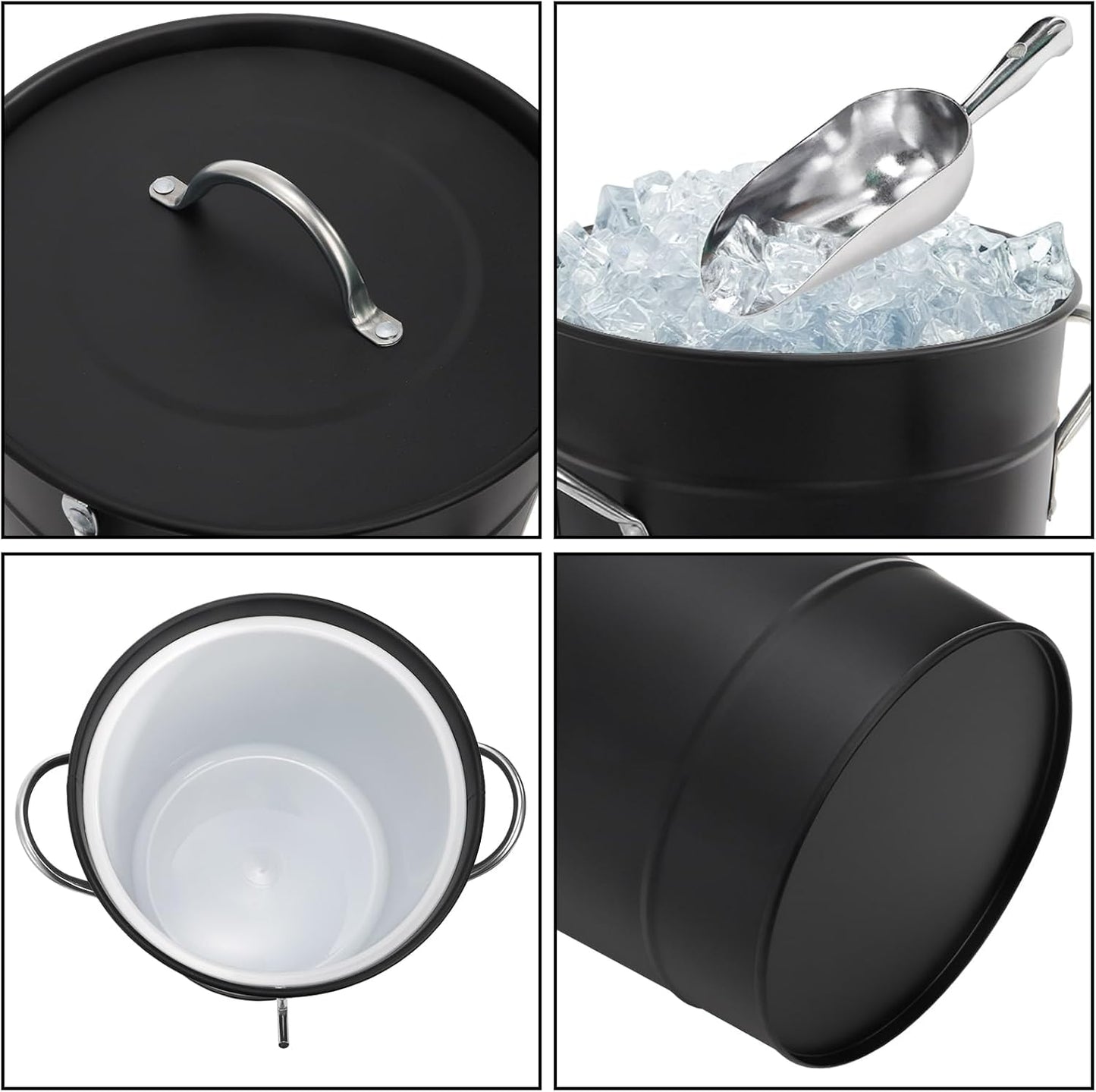 YOUEON 4L Ice Bucket with Scoop and Lid, Double Walled Insulated Wine Bucket Chiller with Carry Handles, Beverage Tub for Cocktail Party, Camping, BBQ, Indoor & Outdoor Use, Black