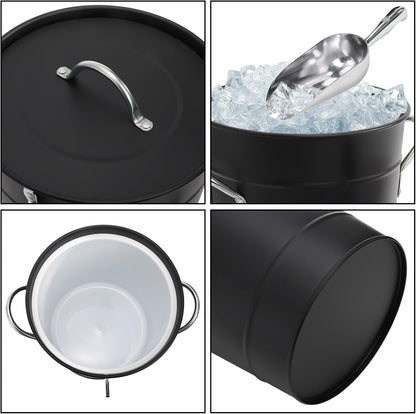 YOUEON 4L Ice Bucket with Scoop and Lid, Double Walled Insulated Wine Bucket Chiller with Carry Handles, Beverage Tub for Cocktail Party, Camping, BBQ, Indoor & Outdoor Use, Black